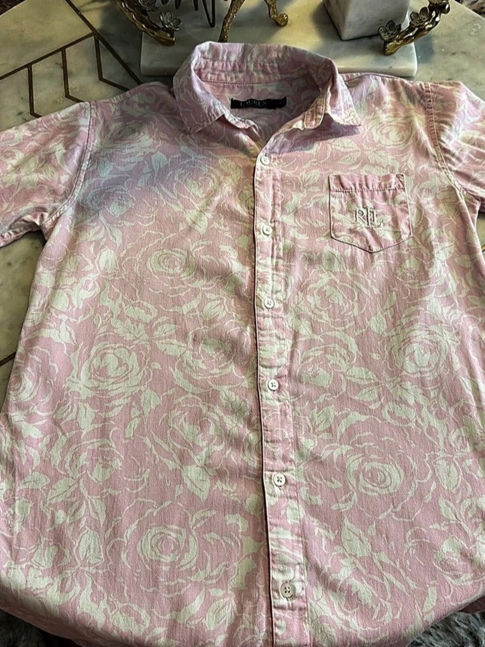 Lauren Ralph Lauren Floral Button Down Shirt in Pink & White Size Small